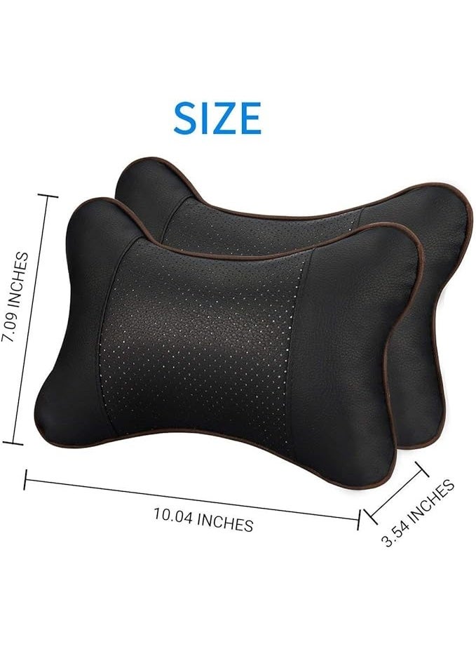 Car Headrest Neck Pillow (2 Pieces) - Premium PU Leather & Breathable Memory Foam - Ergonomic Support Cushion with Removable Cover for Driving & Travel - Black - Image 2